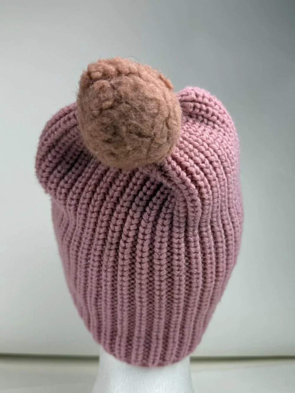 Beautees Knitworks Pink Ribbed Knit Beanie Hat Faux Fur Pom Pom Youth Girls OS
